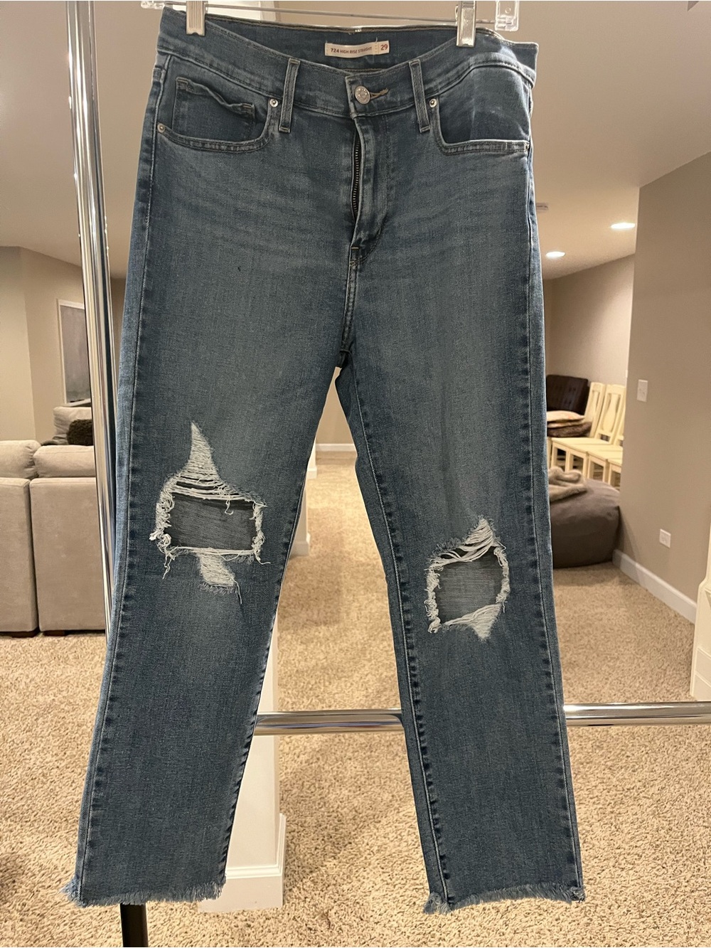 Levi’s 724 high rise straight Ripped High-Rise Straight Jeans - Medium Blue